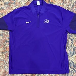 Nike Dri Fit Purple 1/4 -Zip Short Sleeve Top with WCU Cat Head Logo.